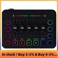 48V Sound Card Audio Mixer Rechargeable Audio Interface RGB Mixer with XLR Microphone Interface for 