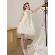 French Beige Halter Satin Dress Dress