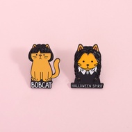 Wednesday Cat Enamel Brooch Halloween Spirit Bobcat Metal Pin Backpack Clothing Badge Accessories Gi