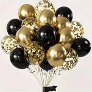 50pcs Black And Gold Sequin Latex Balloons Set With Aluminum Foil Balloons, Suitable For Wedding, Bi