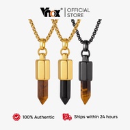 Vnox Stainless Steel Bullet-Shaped Natural Stone Pendant Necklace for Men Faceted Crystal Point Desi