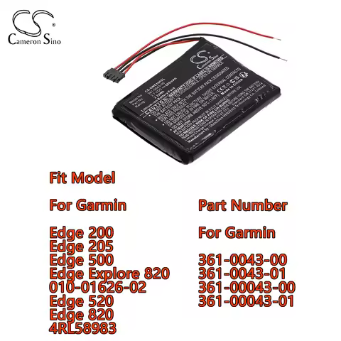 Cameron Sino GPS, Navigator Battery For Garmin Edge 200 Edge 205 Edge 500 Edge Explore 820 010-01626