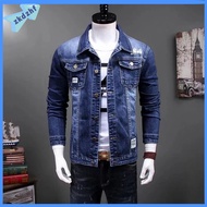 Ready Stock jaket jeans lelaki denim coat Denim jacket mens slim vintage stretch jeans suit trendy brand spring autumn m