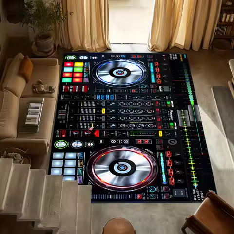 Retro DJ Console Carpet Music Studio Pattern Mat Stylish Area Rug for Living Room Bedroom Home Decor