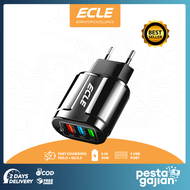 ECLE Charger Adaptor Enabled 3 Multiport USB Adaptor Travel Charger. Casan HP pengisian cepat Android Samsung