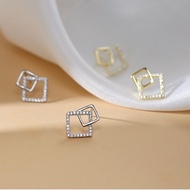 BYB Earrings be your bag S925 Pure Silver Stem Square Color Stylish Corner Play Small Size Code 2106