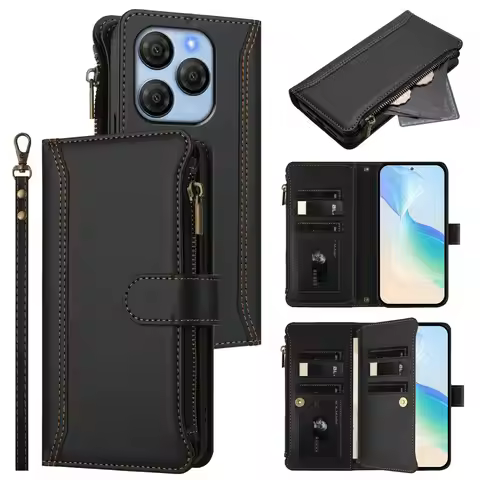 Multi 9-Card Case For Blackview Shark 9 5G Crossbody Zipper Leather Wallet Funda for BlackView Wave 