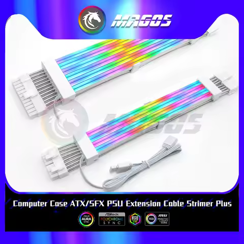 GPU Extension Cable ARGB Plus Rainbow Neon Line LED Light Cover ATX 24Pin 8Pin 3X8Pin Extender Cord 