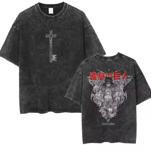 Retro Washed Worn Out T Shirt Men Women Summer Japanese Dark Anime Line Art Print Baggy Y2K Grunge C