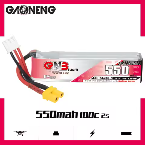 GAONENG GNB 2S 7.6V 550mAh 100C/200C HV Lipo Battery For Happymodel FPV Racing Cine Whoop BetaFPV RC