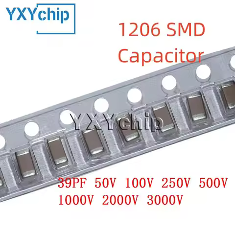 50PCS 1206 39PF 50V 100V 250V 500V 1000V 2000V 3000V ±5% 390J C0G NPO SMD Chip Multilayer Ceramic Ca