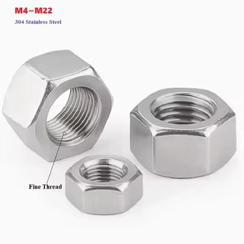 Fine Thread Hex Hexagon Nut 304 A2 Stainless Steel M4 M5 M6 M8 M10 M12 M14 M16 M18 M20 M22 Pitch 0.5