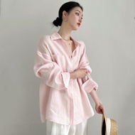 BH Autumn Women's breathable linen shirt long sleeve folding neck loose sun protection top