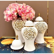 White Gold Flower Jar Set Ceramic Vase Vase Vinger Vase White Ginger Jar Set