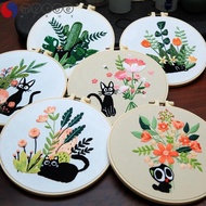 MYROE Embroidery Kits, Art Needlework with Hoop Embroidery Stitching Kits, Starter DIY  Cat Landscape Embroidery Materials Package DIY Paintings Sewing Supplies