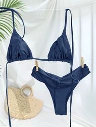 Sexy Folds Bikini Set Solid Micro Bikinis Women Swimsuit Female Triangle Swimwear Beach Wear Bathing