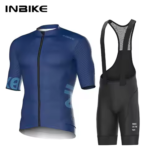 INBIKE Men's Cycling Jersey Road Bike Shorts Cycling Short Sleeve Full Zipper Bib Shorts Breathable 