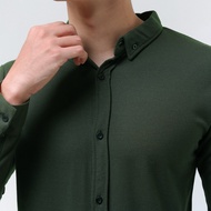 Kemeja pria dewasa pique shirt lengan panjang formal slim fit polos bahan katun pique Navy
