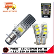 [ PAKET ] Lampu Depan Led Motor Beat MIo 2 SISI  WARNA PUTIH + Lampu LED Senja Jelly Warna Biru Kedip - 91 VARIASI