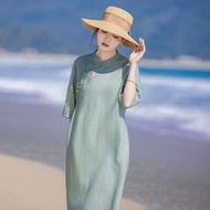 Chinese Retro Button Embroidered Mid-Sleeved Dress Chinese Style Improved Cheongsam Dress