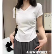 t-Shirt Women Short-Sleeved V-Neck Pure Cotton t Women's Top Black Slim-Fit Loose Versatile Summer I