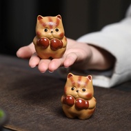 Purple Sand Tea Pet Lucky Cat Ornaments Boxing Cat Handmade Tea Table Tea Tray Tea Play Accessories 