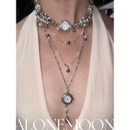 Elaborate punk heavy-duty dial pearl layered long necklace