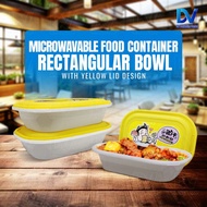 1250mL Rectangular Microwavable Food Container with Yellow Lid