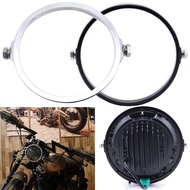 Black Chrome 5.75 In 7 In Aluminum Round Headlight Housing Headlamp Trim Ring Mount Bracket For Harl