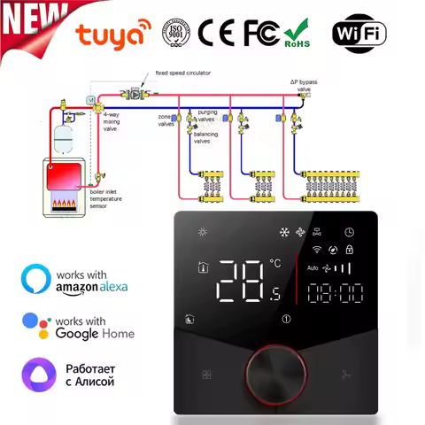2/4 pipe wifi thermostat central air conditioning 3-speed fan coil rotating temperature adjustment v