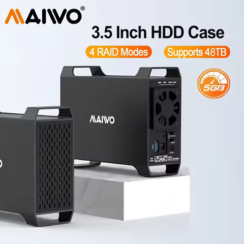 MAIWO 3.5" Dual Bay SATA HDD Hard Drive Enclosure with Cooling Fan for 4 Raid Modes USB 3.0 5Gbps 48