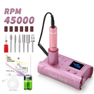 Electric Nail Drill File Nail Supplies 45000Rpm Professional Nail Drill with Bits & Base Rechargeabl