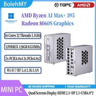 TOPC MINI PC AMD Ryzen AI Max+ 395 LPDDR5X 128GB 4*M.2 PCIe SSD WiFi 7 BT5.4 Quad 8K Display Gaming 