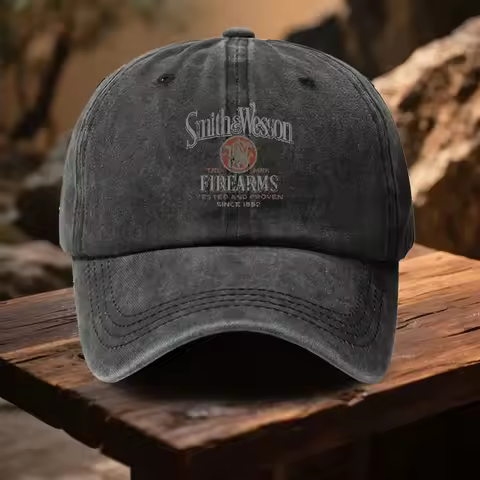 Smith & Wesson Vintage Washed Baseball Cap - Firearms Tested and Proven Since 1852 Retro Dad Hat, Ou
