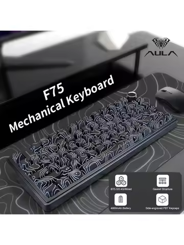 AULA F75 Wireless Gaming Mechanical Keyboard RGB Light Customized 75% Layout Tri Modes Contour Side 