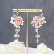 【玫瑰花緞帶耳環】 粉色玫瑰耳環 浪漫緞帶 耳環 耳夾