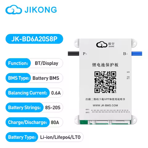 JIKONG BMS JK-BD6A20S8P 8-20S JK-BD6A24S8P 8-24S 80A Smart jks bms 8s 24v 16s 48v lifepo4 Li-ion Lto