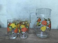 WH16768【四十八號老倉庫】全新 早期 法國 Arcopal 水果 橘子 檸檬 冷水壺 玻璃杯 分售【懷舊收藏擺飾道