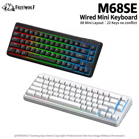Classic Black & White Dual-color M68SE Wired Mini Keyboard FREEWOLF RGB Lighting,22 Keys No Conflict