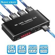 Navceker 8K 60Hz Splitter HDMI 4 Outputs 4K 120Hz HDR HDMI 2.1 Splitter 1 In 4 Out Screens For Compu