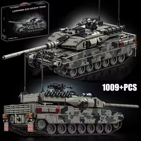 Military WW2 MOC Leopard 2A7 Army Main Battle Tank Soldiers Building Blocks Bricks M1 T90M Tank Set