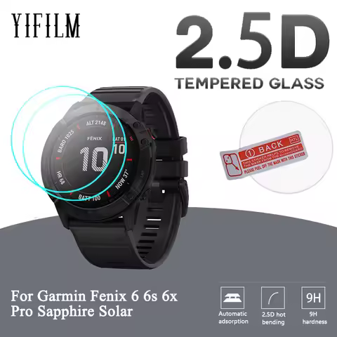 2Pack For Garmin Fenix 6 6s 6x Pro Sapphire Solar GPS Watch Screen Protective Film 2.5D Clear Temper