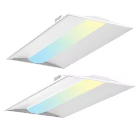 FT LED Center Basket Troffer Panel Light, 5CCT Color Tunable 30006500K, Watt Adjustable 30 40 50 60 