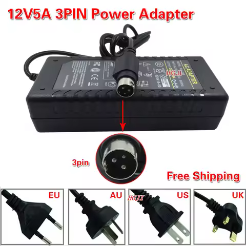 AC/DC Power Aadapter 12v5a 3pin power supply TV power adapter AC110V/220V to DC12V5A 3 hole three po