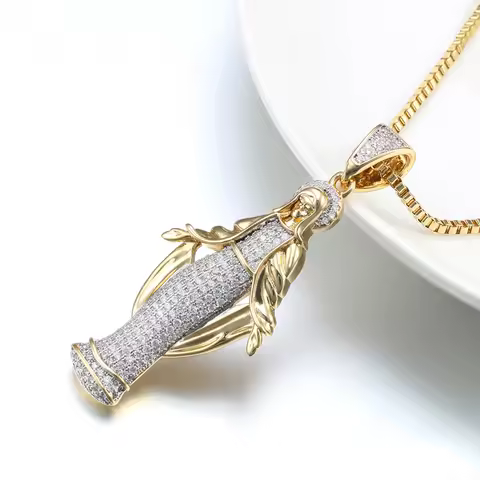 VANAXIN Iced Out Virgin Mary Mama Pendant Religious Jewelry 14k Gold Plated Virgen De Guadalupe Neck
