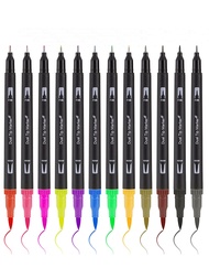 Bview Art 12 Coloring Brush and Fine Tip Art Marker Set Dual Brush Pens for Calligraphy Drawing Manga Bullet Journal