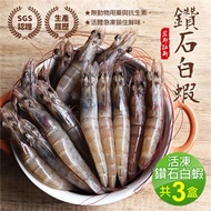 【優鮮配】活凍鑽石白蝦3盒(750g／約45隻)免運組