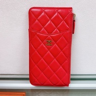 Chanel phone case/ card holder 紅色羊皮配金釦 電話夾/卡夾/皮夾/卡包