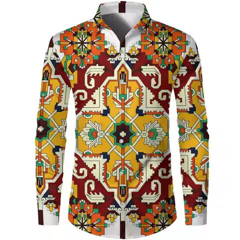 Ethnic Pattern Hawaiian Shirts For Men African National 3D Print Blouse Fashion Casual Loose Long Sl