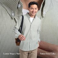 Kemeja Garis Pria WOODCUTTER Basic Luxton Stripes - Sage Green Hijau Lengan Panjang